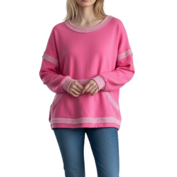 BucketList Pink Long Sleeve Kangaroo Pocket French Terry Sweatshirt - Picture 1 of 9